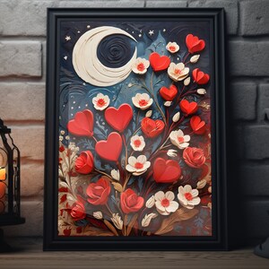 Valentine&#39;s Day Folk Art Matte Poster | Heart Painting Art Print, Valentines Decor, Valentine Wall Art, Valentine Artwork Gift For Her,