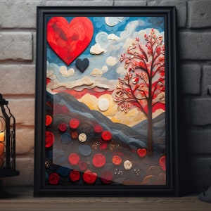 Valentine&#39;s Day Folk Art Matte Poster | Heart Painting Art Print, Valentines Decor, Valentine Wall Art, Valentine Artwork Gift For Her,