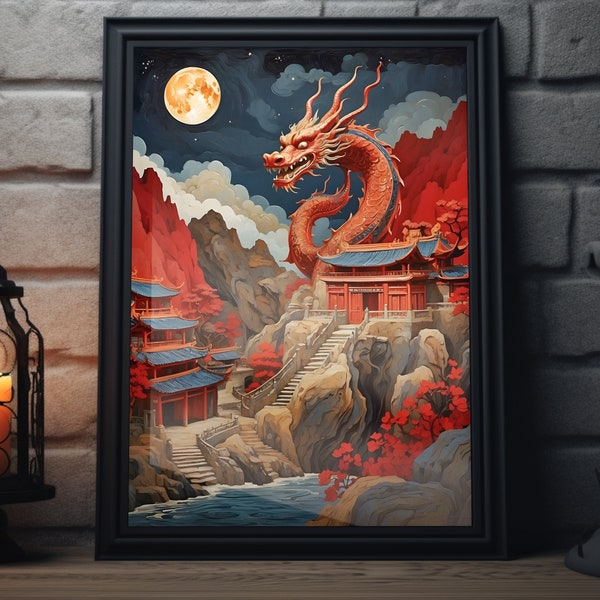 Chinese New Year Dragon Matte Wall Art | Lunar New Year Artwork, Year Of The Dragon Print, Spring Festival Art, Chinese New Year Decor,