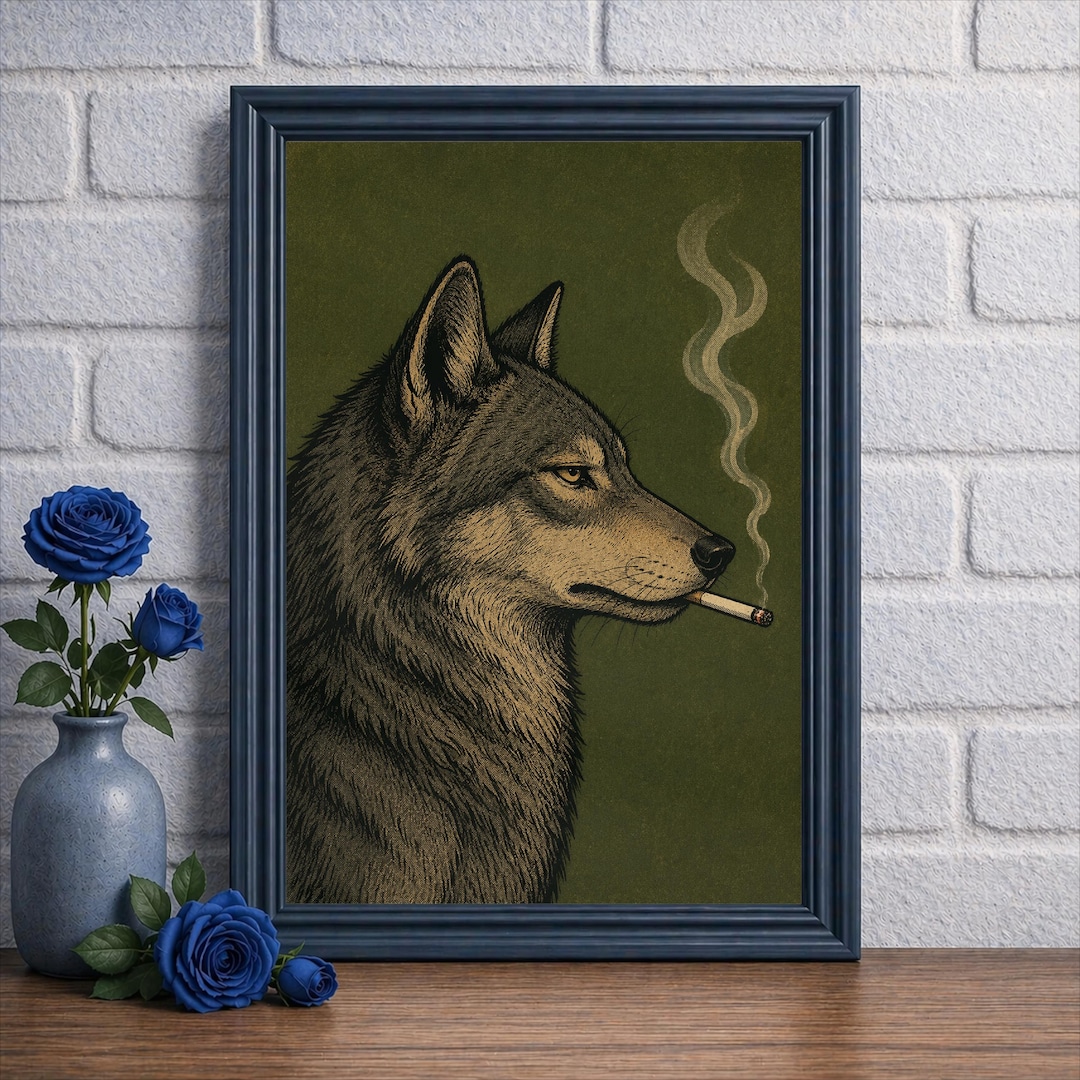 Wolf Smoking Art Print | Funny Animal Wall Decor Poster - Etsy