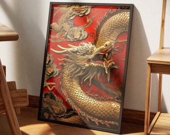 Framed Chinese New Year Dragon Matte Wall Art | Lunar New Year Art, Year Of The Dragon Print, Spring Festival Art, Chinese Dragon Poster,