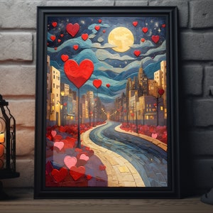 Valentine&#39;s Day Folk Art Matte Poster | Heart Painting Art Print, Valentines Decor, Valentine Wall Art, Valentine Artwork Gift For Her,
