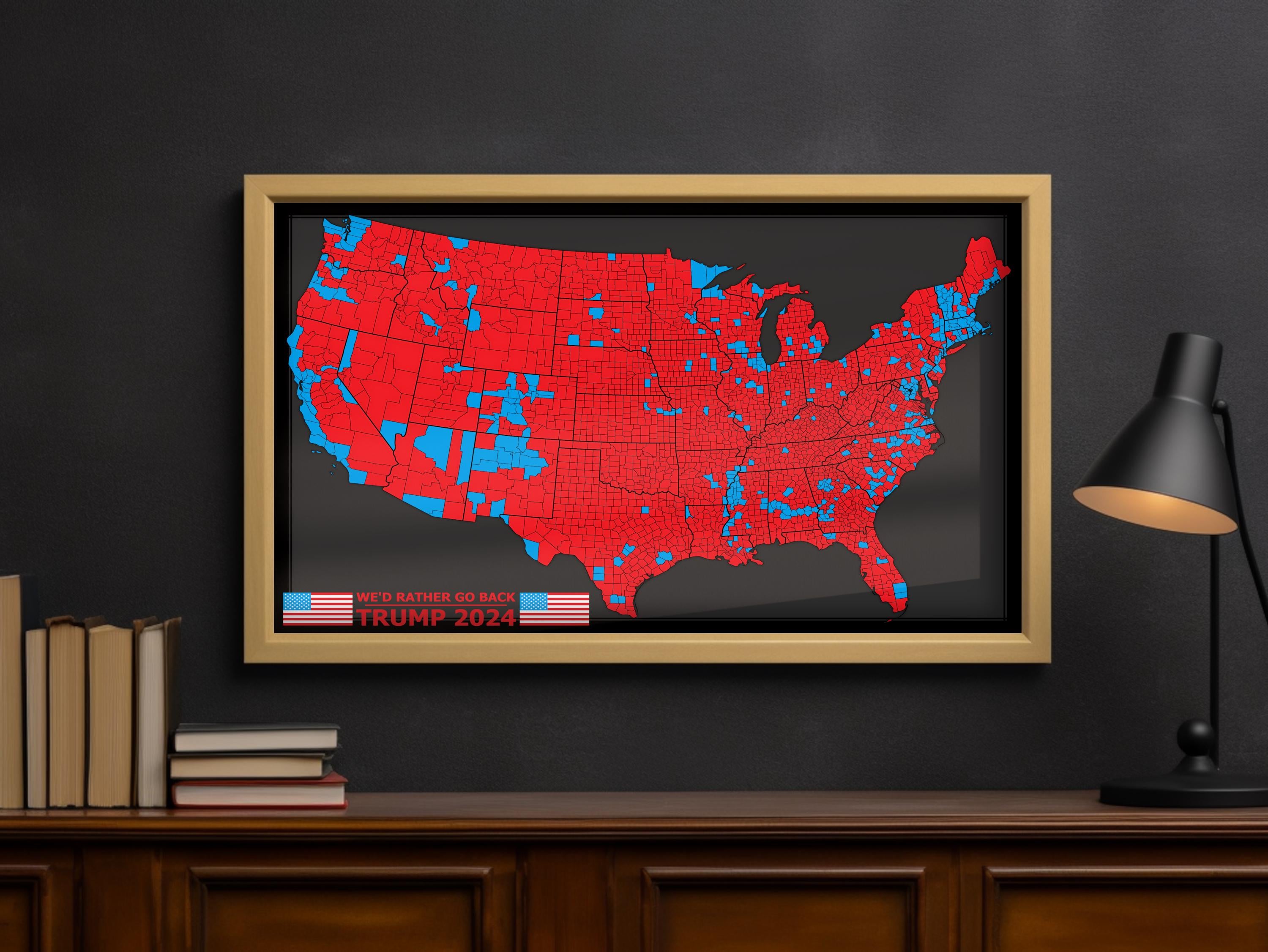 Trump 2024 Election Map Art Print | MAGA Republican Poster, USA Painting Artwork, Patriotic Wall Decor, Political Campaign Map Poster