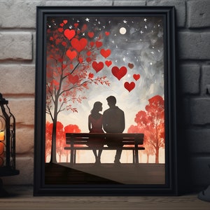 Valentine&#39;s Day Folk Art Matte Poster | Heart Painting Art Print, Valentines Decor, Valentine Wall Art, Valentine Artwork Gift For Her,