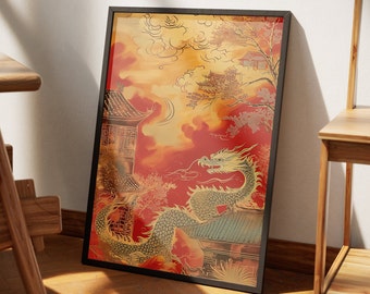 Framed Chinese New Year Dragon Matte Wall Art | Lunar New Year Art, Year Of The Dragon Print, Spring Festival Art, Chinese Dragon Poster,
