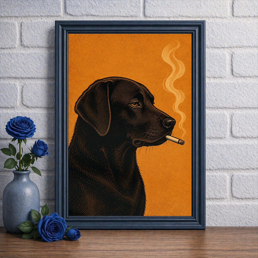 Black Lab Smoking Art Print | Funny Animal Wall Decor Poster - Etsy