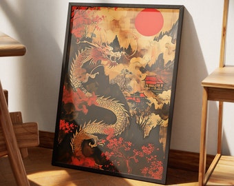 Framed Chinese New Year Dragon Matte Wall Art | Lunar New Year Art, Year Of The Dragon Print, Spring Festival Art, Chinese Dragon Poster,