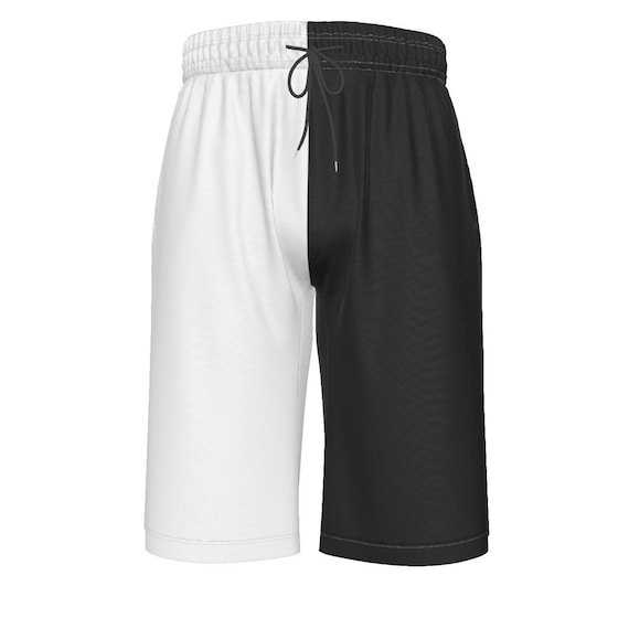 Black and White Two Color Split Men s Over the knee Shorts