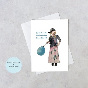 Tarjeta Imprimible- Acuarela-Niña-BAILE-Para Amigo- Digital-Descarga Instantánea PDF-Afirmaciones Positivas-Para Mujer-5"x7"-Palabras de inspiración