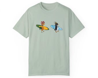 Surfing Chicken Unisex T-shirt - Joe and Cody Maverick Beach Tee, Ocean Waves Graphic, Summer Vibes Shirt, Coastal Theme Top, Surf Lovers