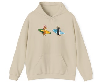 Surfing Chicken Unisex Hoodie - Chicken Joe and Cody Maverick Beach Hoodie, Ocean Waves Graphic, Summer Vibes, Coastal Theme, Surf Lovers