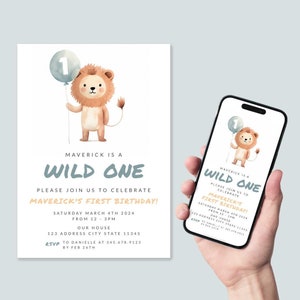 Wild One First Birthday invitation Template, Printable, Editable, Invite evite Template, WILD ONE BOY First Birthday