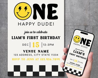 One Happy Dude First Birthday invitation Template, Printable, Editable, Invite evite Template, ONE HAPPY DUDE First Birthday