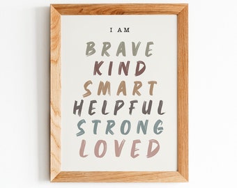 I AM Affirmations Digital Poster Print, Neutral Playroom Print, Affirmations for Kids, Playroom Decor, Kids Room Art, NEUTRAL Nursery Prints
