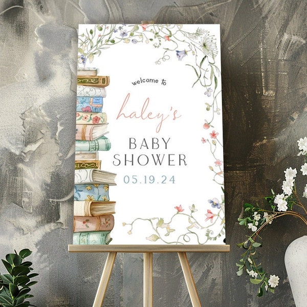 STORYBOOK Baby Shower Welcome Sign template | Book BABY SHOWER theme, simple gender neutral