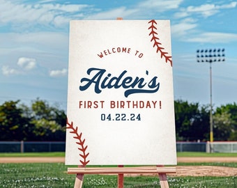 ROOKIE YEAR Welcome Sign | First Birthday Welcome Sign Template | BASEBALL first Birthday Sign template Printable, Editable