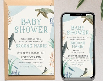OCEAN BABY SHOWER - invitation Template, Under the sea invitation, Printable, Editable, evite Template, Ocean Animals baby shower theme
