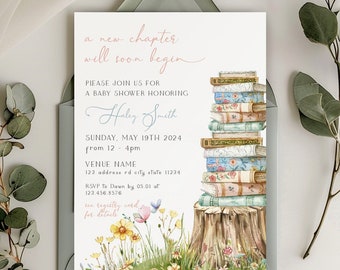 STORYBOOK Baby Shower Invitation set template | Registry card, Books for baby, Diaper Raffle | Book BABY SHOWER theme, simple gender neutral
