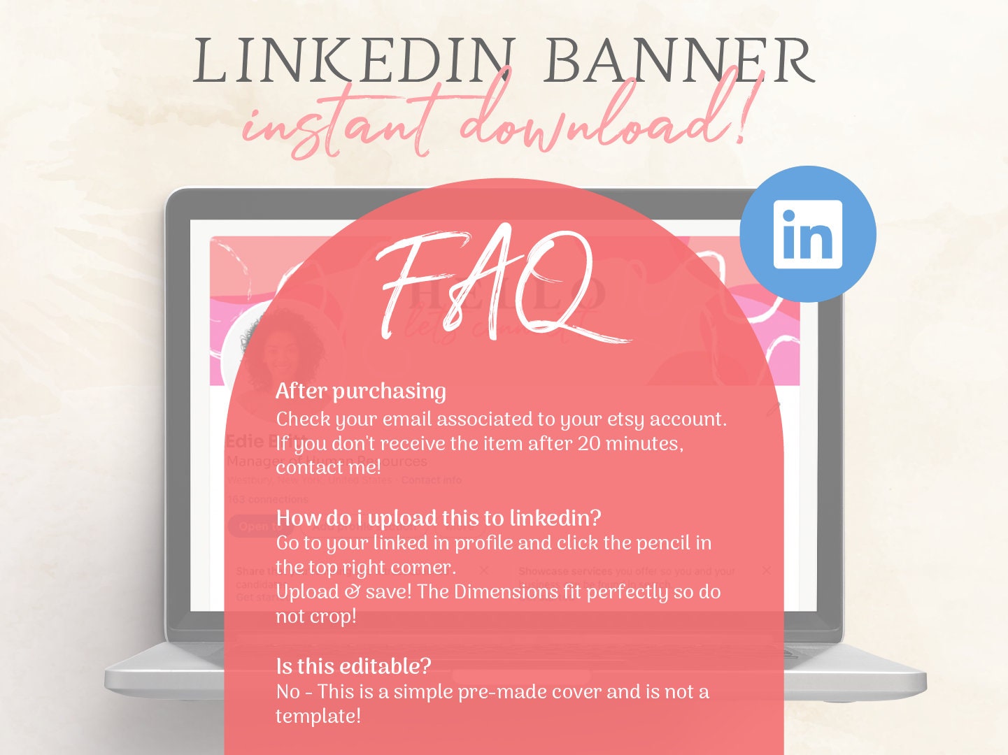 Let's Connect Pink & Beige Linkedin Banner | Instant Download ...
