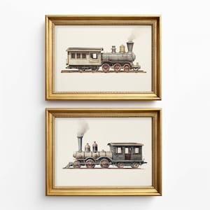 Set treno vintage di 2 stampe digitali / decorazione murale VINTAGE NURSERY / Boy Nursery