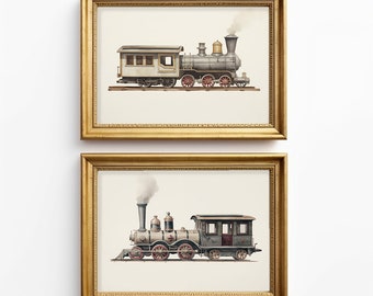 Vintage Train set of 2 Digital Prints | VINTAGE NURSERY wall decor| Boy Nursery