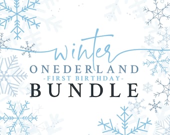 Winter ONEderland First Birthday Invitation Bundle, Invite Sign templates, Winter ONEDERLAND, First birthday Bundle, Printable editable