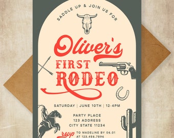 FIRST RODEO - First Birthday invitation Template, First Rodeo invitation, Printable, Editable, Template