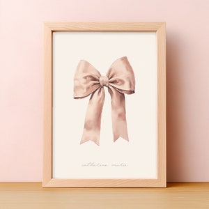 Stampa personalizzata dell'asilo nido per ragazze con fiocco rosa / Modello personalizzato di fiocco rosa / Asilo nido per ragazze personalizzato / Fiocco rosa vintage / Asilo nido per ragazze
