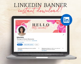 Let's Connect Pink & Beige Linkedin Banner | Instant download | LinkedIn Header | LinkedIn Profile | Personalized Banner | Cover Photo