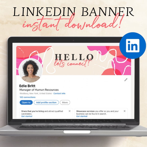 Laten we roze en beige Linkedin-banner verbinden | Direct downloaden | LinkedIn-koptekst | LinkedIn-profiel | Gepersonaliseerde spandoek | Omslagfoto