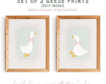 Hand Drawn Goose Prints set of 2 | Digital Prints | VINTAGE NURSERY wall decor| Girl Nursery Art | Cottagecore