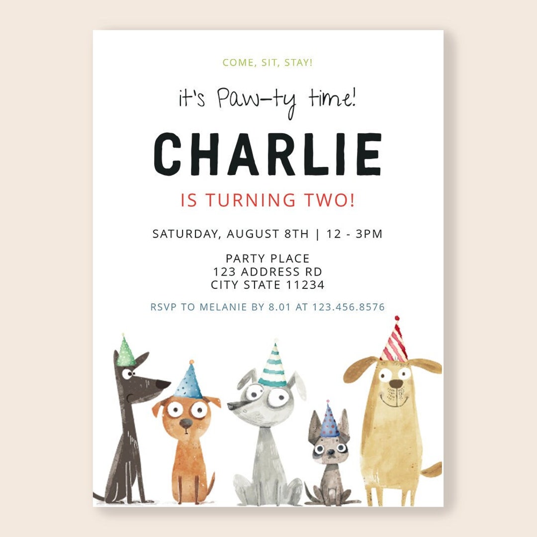 Pawty Time Birthday Invitation Template | DOG Birthday Party | Puppy ...