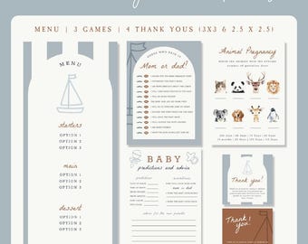 NAUTICAL Baby Shower Bundle | Nautical Menu, Games signs and thank you templates | Ahoy its a boy BABY SHOWER theme
