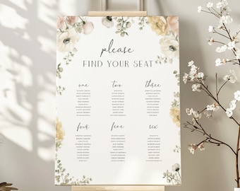 Floral Seating Chart template | Seating Chart for showers & weddings | Floral Seating Chart Sign