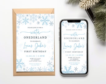 Winter ONEderland - First Birthday invitation Template, Winter ONEDERLAND invitation, Printable, Editable, evite Template
