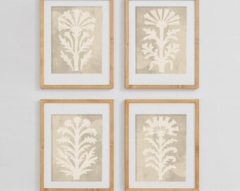 Beige Vintage Floral Abstract Prints Set of 4, Instant Download, Gallery Wall Set, Gallery Wall Art, Digital Print, Abstract Botanical