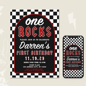 ONE ROCKS - First Birthday invitation Template, Rock N Roll invitation, Printable, Editable, Template