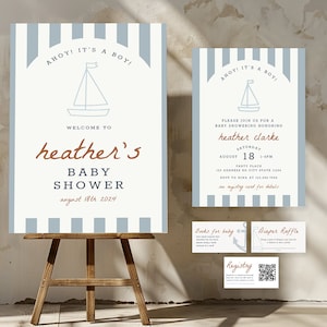 NAUTIK Babyparty Bündel | Nautische Einladung, Willkommensschild, Standesamtkarten Vorlage | Ahoi es ist ein Junge BABY SHOWER Thema