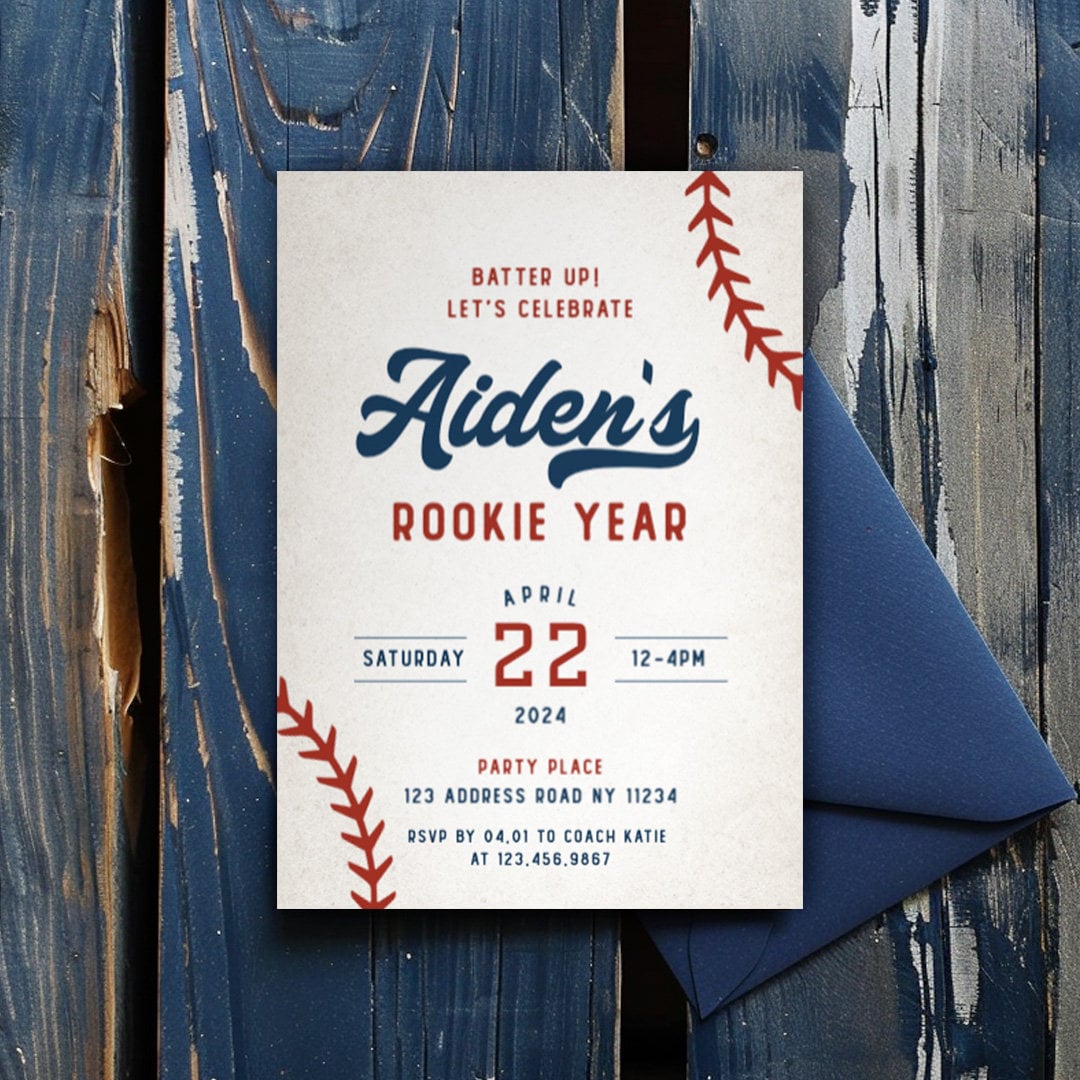 Baseball ROOKIE YEAR FIRST Birthday Invitation 