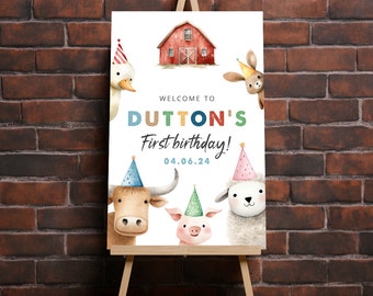 Farm First Birthday Welcome Sign Template | Farm Animals 1st Birthday Signs | Barnyard Animals First Birthday | Boy 1st Birthday