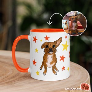 Custom Pet Portrait Mug - Cute Cartoon Drawing Colorful Design & Stars - Personalized Gift for Pet Owners - Color Inside - Pet Owner Gift