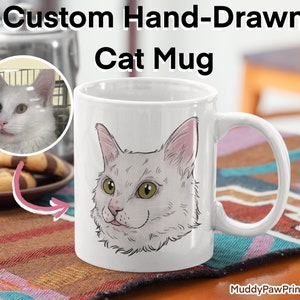 Cartoon Cat Mug Hand Drawn Cat Cartoon Mug Custom Drawing Cat Mug Custom Cat Portrait Cat Mom Mug Gift Idea for Cat Lover Custom Cat Drawing