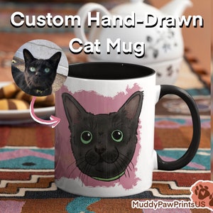 Custom Drawing Cat Coffee Mug Cartoon Cat Gift for Cat Lover Pet Coffee Mug Custom Gift Hand Made Cat  Mug Cat Mom Gift Personalized Art