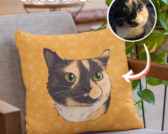 Funda de almohada de gato personalizada Dibujo a mano de dibujos animados de gato Regalo de gato personalizado Retrato de gato personalizado Foto Perro Mamá Regalo Propietarios de gatos Dibujo de gato Regalo de papá