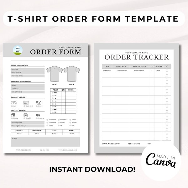 T-Shirt Order Form Template: Shirt Order Form & Purchase Tracker, Customize and Edit in Canva, Small Business Printable for Processing Sales