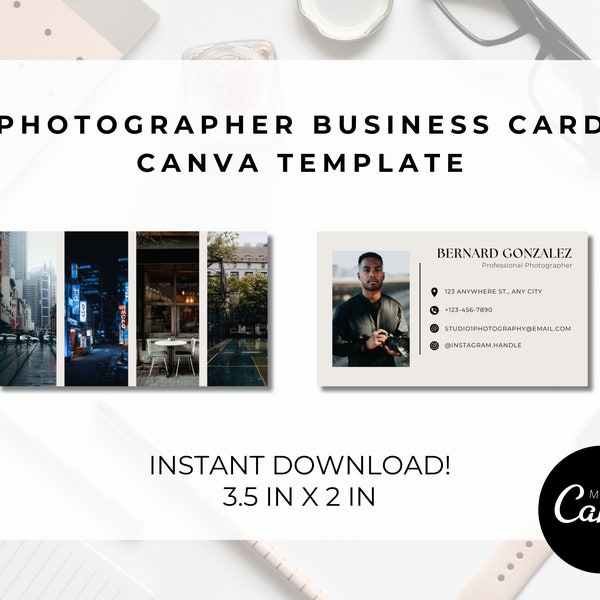 Business Card Template for Photographers and Artists: Modern Minimalist Design, Canva Digital Download, Photography Studio, DIY, Networking