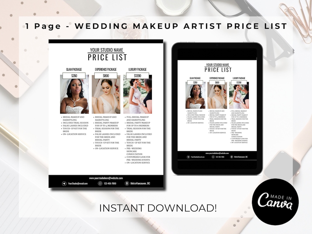 Makeup Artist Price List Template: Wedding Makeup Services - Etsy