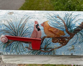 Artist's Original Hand Painted metal mailbox with lovely birds motif