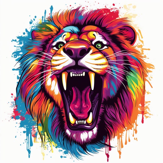 Digital Lion Heads Designs: 9 Colorful Transparent Graphics