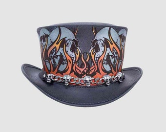 Burning Hell Leather Top Hat leather biker hats mens